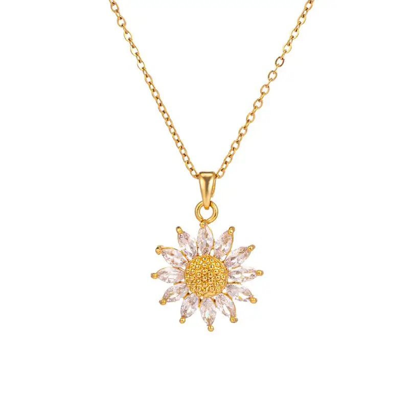 Niche design minimalist women's jewellery sun flower pendant with CZ diamond stainless steel necklace
Niche design minimalist women's jewellery sun flower pendant with CZ diamond stainless steel necklace