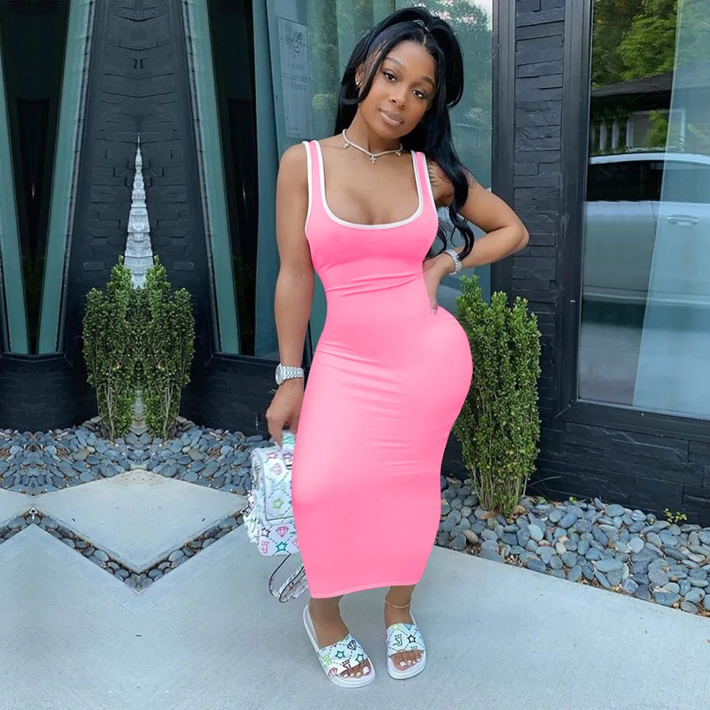 2020 Wholesale new arrival ladies summer plus size splicing bodycon sleeveless solid color dresses, Red/pink/black/blue
2020 Wholesale new arrival ladies summer plus size splicing bodycon sleeveless solid color dresses, Red/pink/black/blue