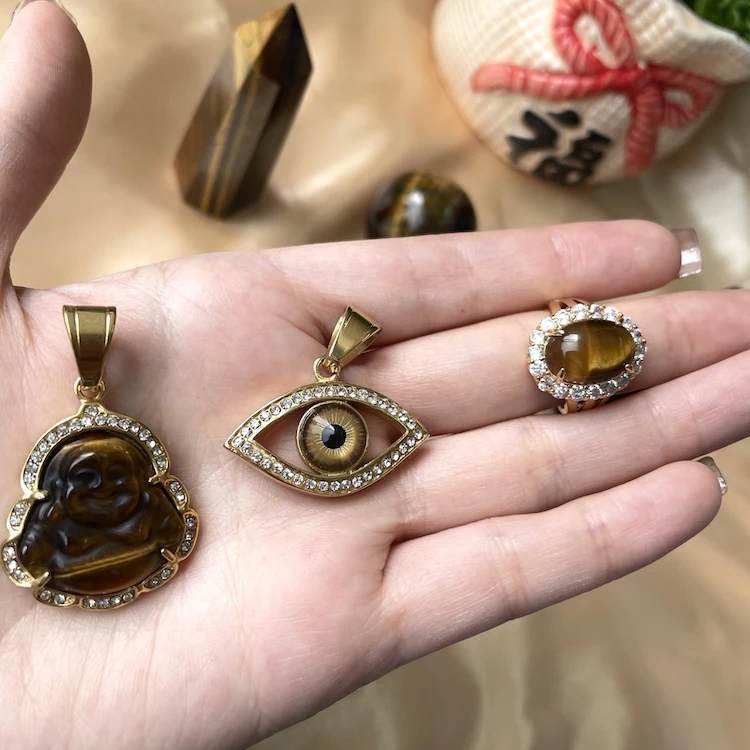 Vintage Tiger Eye Stone Around Bling Zircon Diamond Rings For Women And Men Couple Jade Rings Jewelry, Brown
Vintage Tiger Eye Stone Around Bling Zircon Diamond Rings For Women And Men Couple Jade Rings Jewelry, Brown