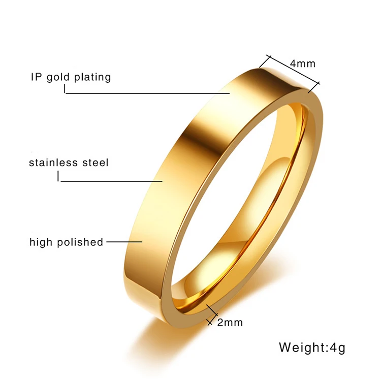 High Polish Stainless Steel Gold Plated Classic Plain Flat Wedding Band Ring, Steel, gold and rose gold plated
High Polish Stainless Steel Gold Plated Classic Plain Flat Wedding Band Ring, Steel, gold and rose gold plated