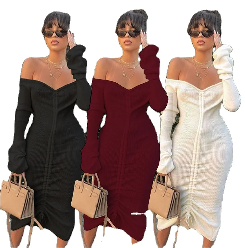 Women Off Shoulder Sexy Bodycon Party Dresses Long Sleeve Drawstring Pencil Elegant Midi Dress Ribbed Knit Vestidos Woman, White/burgundy/black
Women Off Shoulder Sexy Bodycon Party Dresses Long Sleeve Drawstring Pencil Elegant Midi Dress Ribbed Knit Vestidos Woman, White/burgundy/black