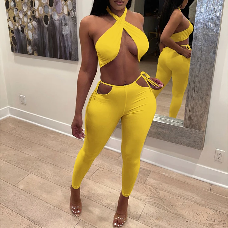 Summer Women Clothing 2021 Two Pieces Set Matching Outfit Sexy Backless Cropped Halter Tops And Long Pants, Yellow,red,gray
Summer Women Clothing 2021 Two Pieces Set Matching Outfit Sexy Backless Cropped Halter Tops And Long Pants, Yellow,red,gray