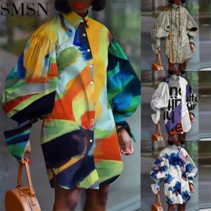 Hot Selling Loose Casual Stitching Fabric Streetwear Lantern Sleeves Shirt Dresses Women Casual Mini Dresses
Hot Selling Loose Casual Stitching Fabric Streetwear Lantern Sleeves Shirt Dresses Women Casual Mini Dresses