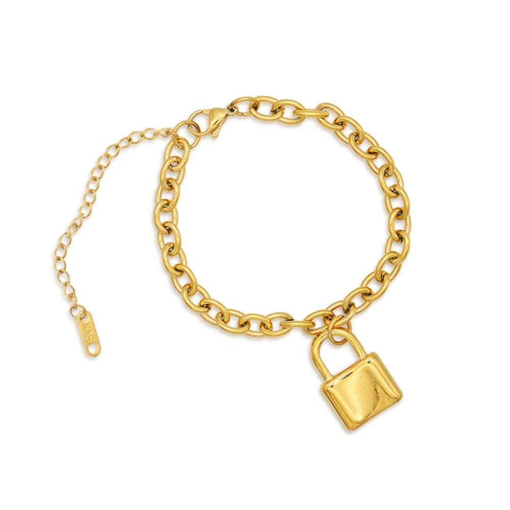 Chris April fashion jewelry 316L stainless steel PVD Gold Plated lock charm thick chain bracelet for women
Chris April fashion jewelry 316L stainless steel PVD Gold Plated lock charm thick chain bracelet for women