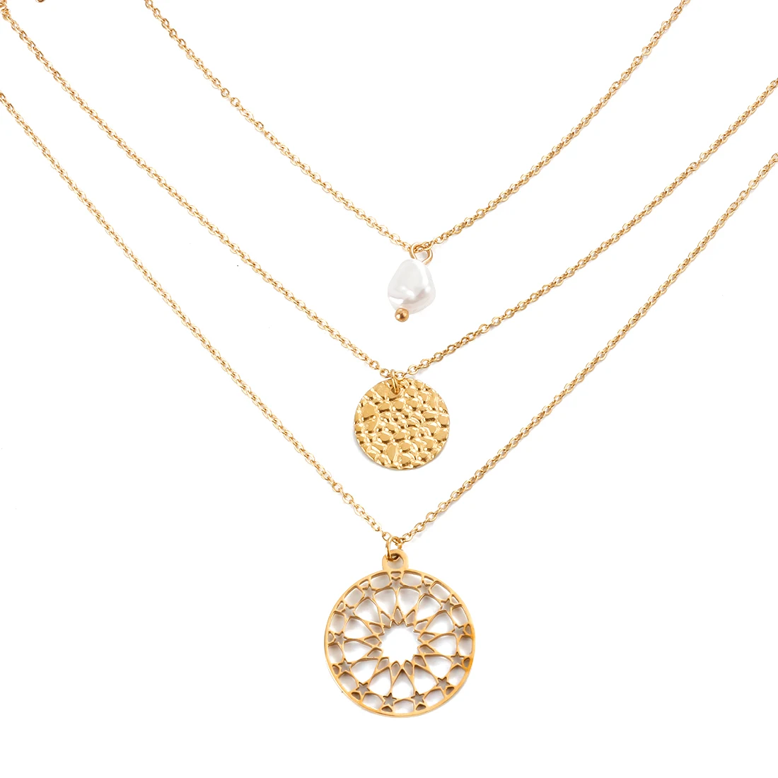 Women's Stainless Steel 3 Layers Necklace Creative Mixed Design Necklace With Pearl, Multi
Women's Stainless Steel 3 Layers Necklace Creative Mixed Design Necklace With Pearl, Multi