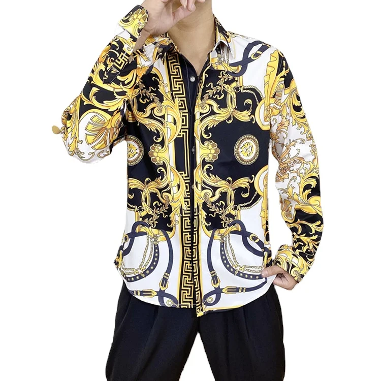 Gold Print Men's Shirt spring 2022 3D Digital Print court style Long sleeve shirts brand clothing
Gold Print Men's Shirt spring 2022 3D Digital Print court style Long sleeve shirts brand clothing