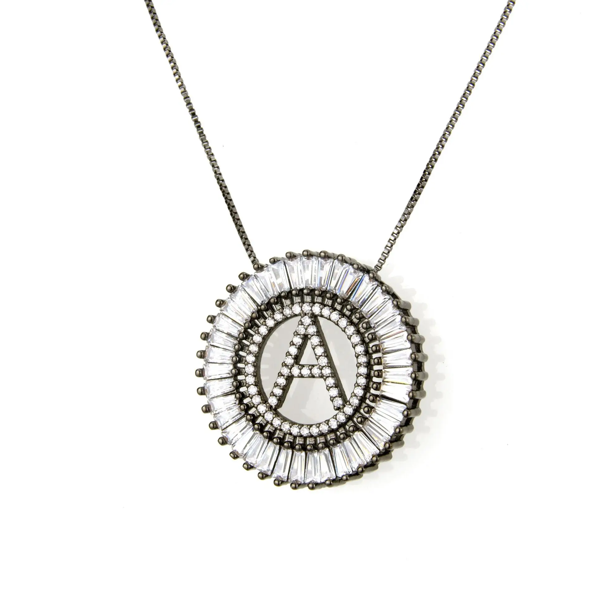Elegance Initial Copper Coin Adjustable A-Z Alphabet Charm Chain Circle Zircon Initial Letter Black Gun Plated Pendant Necklace
Elegance Initial Copper Coin Adjustable A-Z Alphabet Charm Chain Circle Zircon Initial Letter Black Gun Plated Pendant Necklace