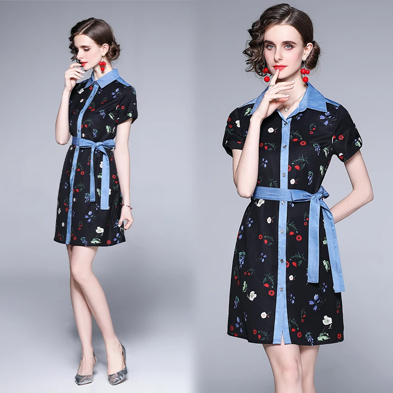 Women Clothes Short Sleeve Ladies Dress Floral Print Midi Dress Elegant Casual Dresses 
Women Clothes Short Sleeve Ladies Dress Floral Print Midi Dress Elegant Casual Dresses