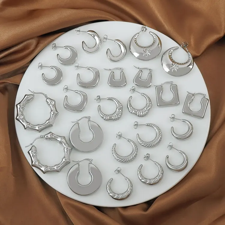 new style silver stainless steel jewelry chunky hoop geometric shape earrings, Picture
new style silver stainless steel jewelry chunky hoop geometric shape earrings, Picture