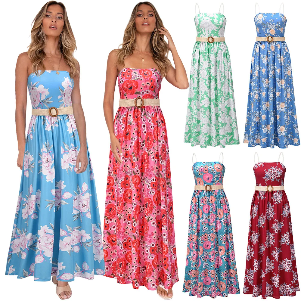 Women Casual Loose Bohemian Floral Print Dresses Spaghetti Strap Long Summer Beach Swing Dress
Women Casual Loose Bohemian Floral Print Dresses Spaghetti Strap Long Summer Beach Swing Dress