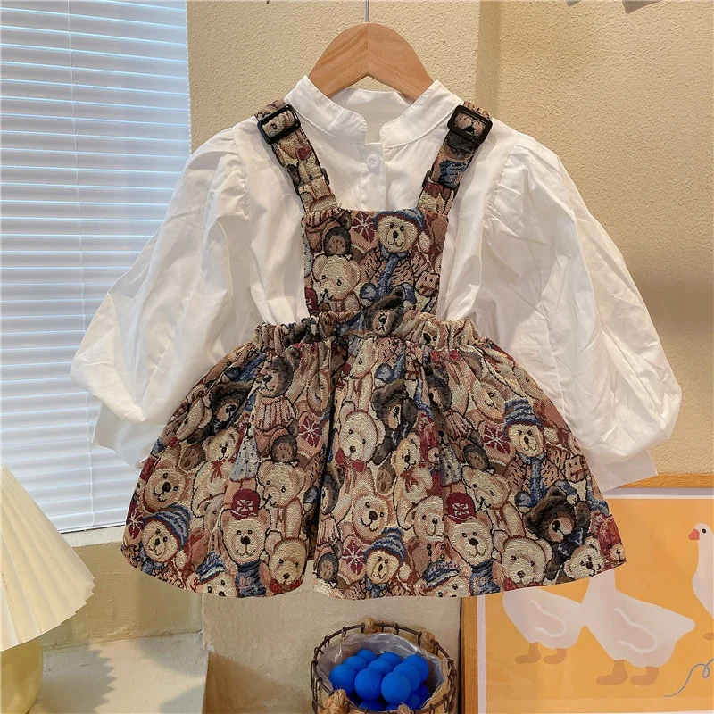 2021 Spring Children Girls Clothing Sets Solid Long Sleeve T Shirt Tops Cartoon Bear Print Overalls Tutu Dress 2Pcs Kids Suits
2021 Spring Children Girls Clothing Sets Solid Long Sleeve T Shirt Tops Cartoon Bear Print Overalls Tutu Dress 2Pcs Kids Suits