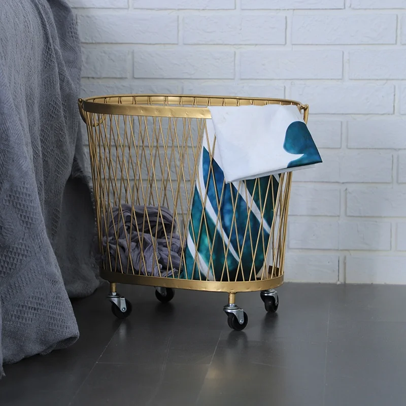 

Nordic creative iron basket toy dirty clothes basket Bathroom clothing household basket with wheels