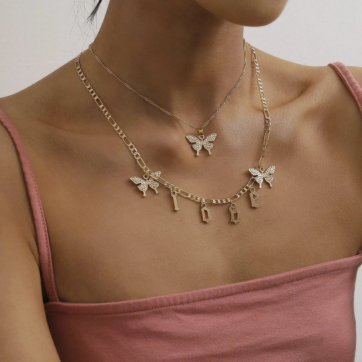 Best Selling Layered LOVE Letter Necklaces Set Butterfly Pendants Choker Necklace for Female, Gold&silver
Best Selling Layered LOVE Letter Necklaces Set Butterfly Pendants Choker Necklace for Female, Gold&silver