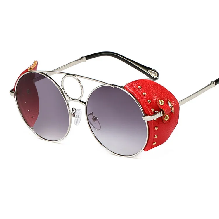 Hot New Personalized fashion steampunk metal sunglasses ladies men round sun glasses trendy leather rivets unisex eyewear
Hot New Personalized fashion steampunk metal sunglasses ladies men round sun glasses trendy leather rivets unisex eyewear