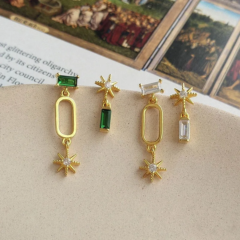 Fashion Asymmetric Drop Earrings Sterling Silver 925 Green White Cubic Zircon Stone Earrings, Gold
Fashion Asymmetric Drop Earrings Sterling Silver 925 Green White Cubic Zircon Stone Earrings, Gold