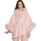 New Arrival Women 100% Real Double Face & Fox Fur Poncho Fashion Warm Fur Capes Women Outerwear Cashmere Cape Coat