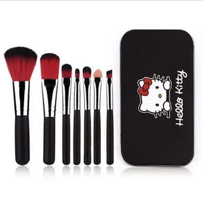

Multifunction cheap hot pink 7pcs cute hello kitty kabuki beauty makeup brush set, Black and pink