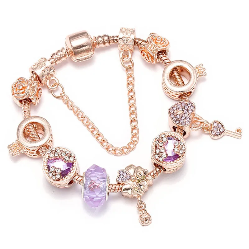 HOVANCI European Style Crystal Rhinestone Heart Key Flower Charm Bracelet Purple Glass Bead Flower Heart Charm Bracelet
HOVANCI European Style Crystal Rhinestone Heart Key Flower Charm Bracelet Purple Glass Bead Flower Heart Charm Bracelet