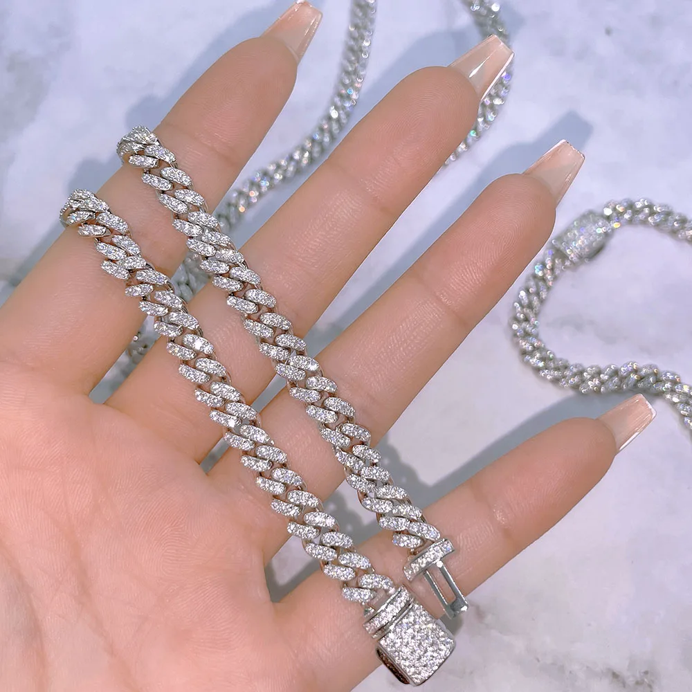 

Luxury 6mm 8mm 10mm 12mm 14mm Cuban Necklace Pass Diamond Test VVS Moissanite Diamond Solid 925 Sterling Silver Cuban Link Chain
