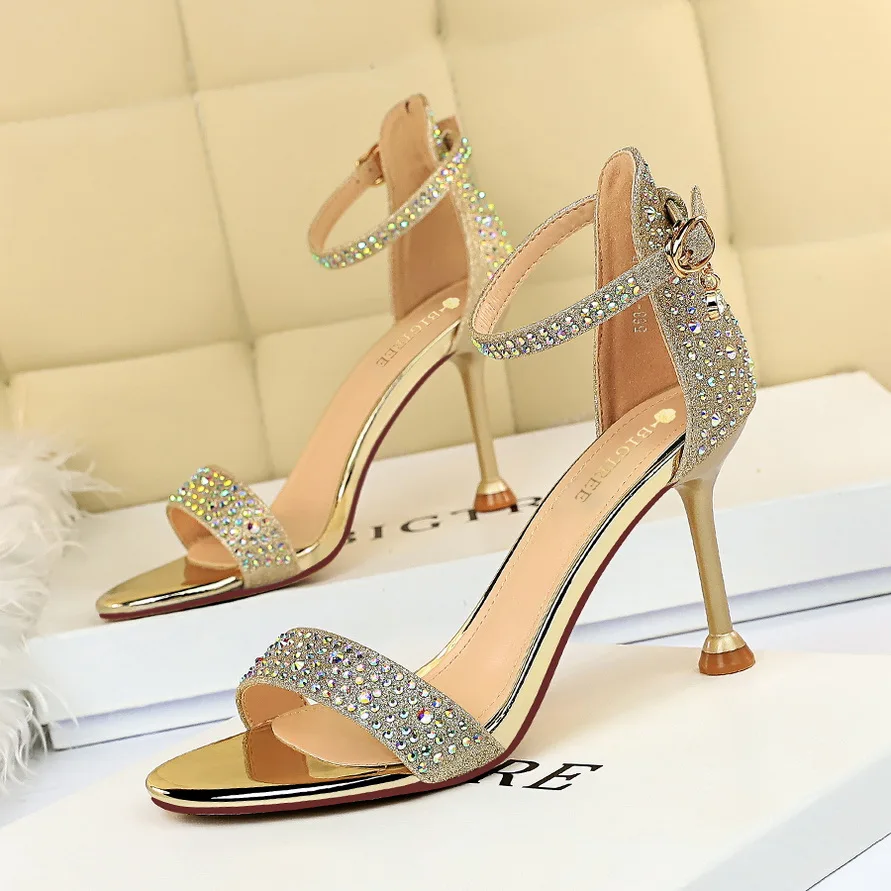 

Dropshipping Diamond-encrusted Stiletto High Heels Women's Pumps Ladies Peep Toe Shoes Sexy Heel sandals, Silver/black/gold/champagne