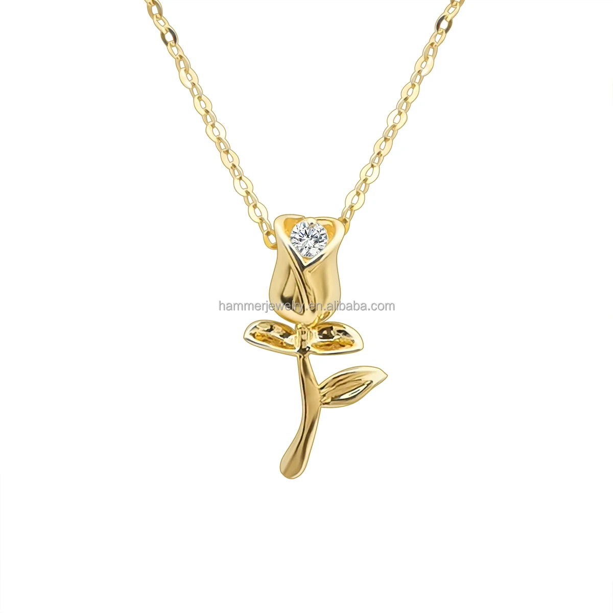 

Fashion Design 18K Real Gold Lovely Rose Pendant Real AU750 Gold Diamond Jewelry Necklace Flower Fine Jewelry
