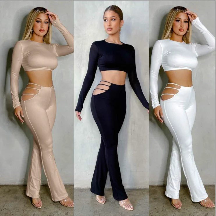 2021 autumn and winter tight-fitting solid color hollow ladies fashion sexy two-piece suit
2021 autumn and winter tight-fitting solid color hollow ladies fashion sexy two-piece suit