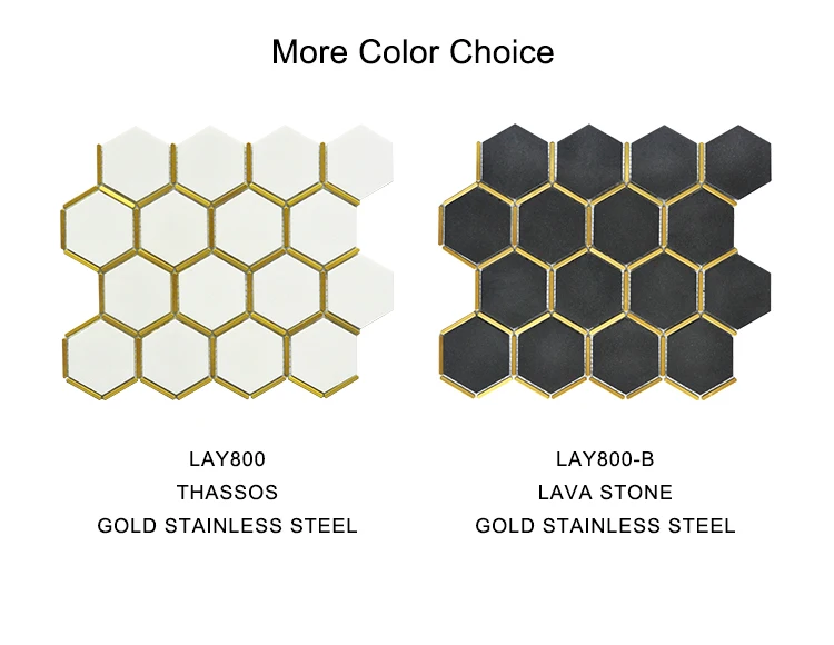 new design hexagonal honeycomb thassos white marble with brush gold stainless steel mosaic tile