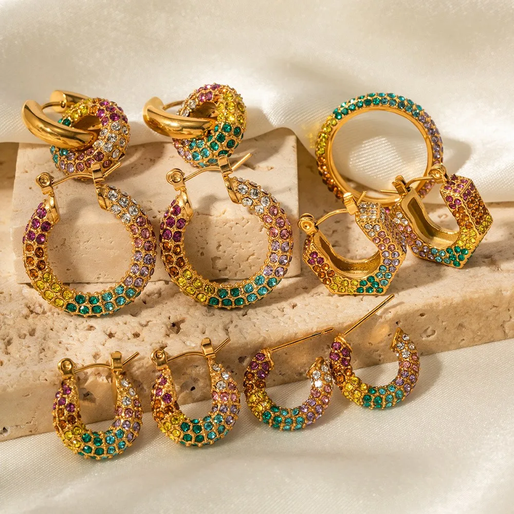 Europe Hot Selling Full Zircon CZ Colorful Earrings Rings 18K Gold Plated Stainless Steel Zircon Jewelry Earrings Rings
Europe Hot Selling Full Zircon CZ Colorful Earrings Rings 18K Gold Plated Stainless Steel Zircon Jewelry Earrings Rings