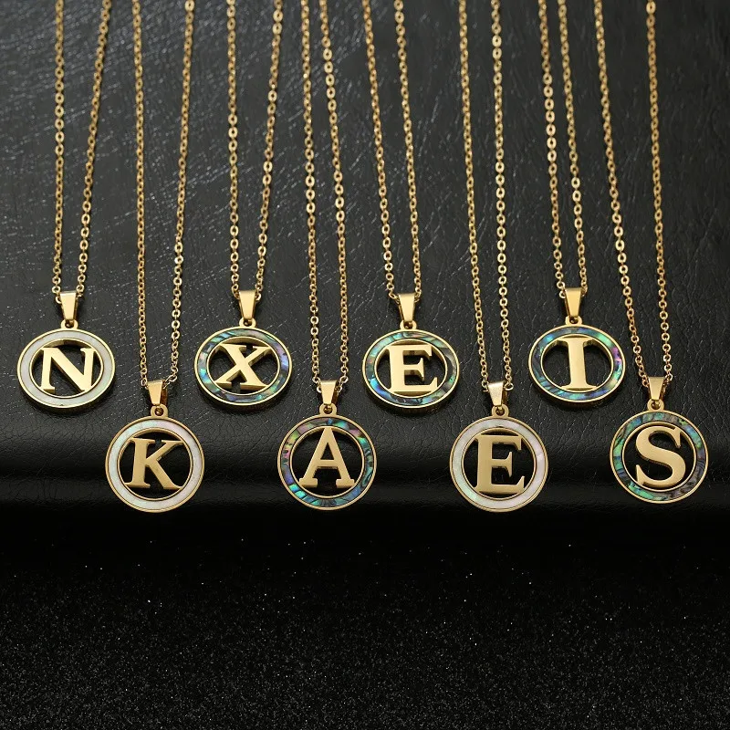 Stainless Steel Round Shell 26 Letter Necklace Abalone Shell Gold English Titanium Steel Pendant Necklaces Wholesale, As picture shows
Stainless Steel Round Shell 26 Letter Necklace Abalone Shell Gold English Titanium Steel Pendant Necklaces Wholesale, As picture shows