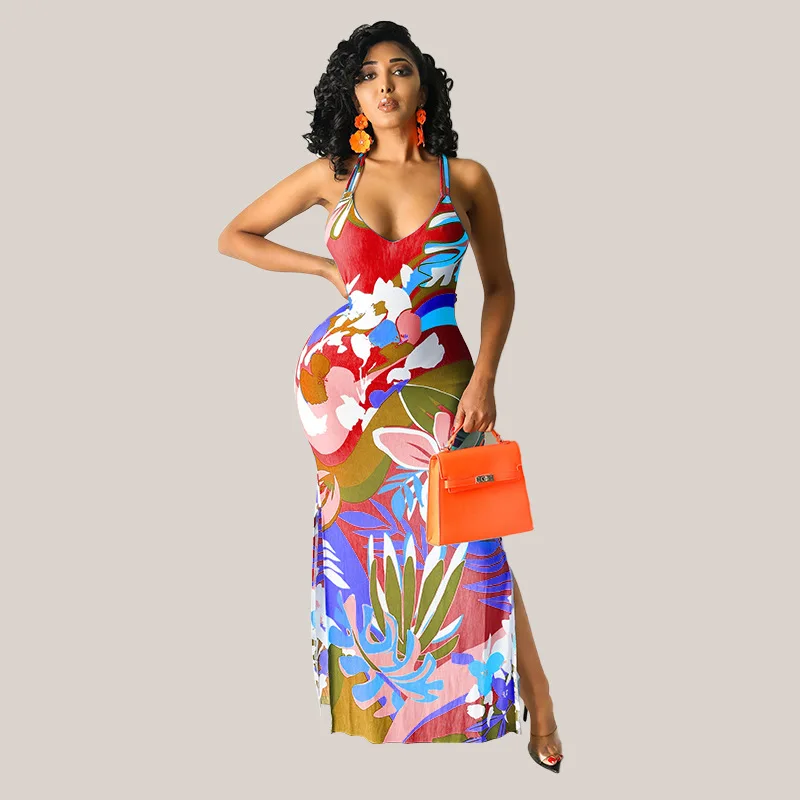 H6248 - fashion sexy sleeveless printed hollow out women dresses