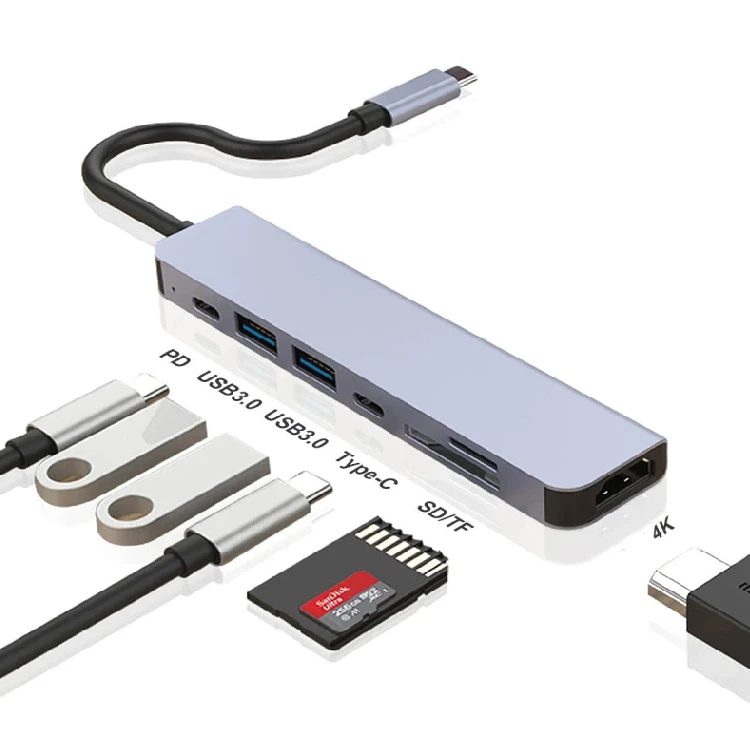7 in 1 USB-C Hub Adapter Type-C 4K 60hz Converter 2.0 USB C 7 IN 1 Hub Usb Charging Station Dock
7 in 1 USB-C Hub Adapter Type-C 4K 60hz Converter 2.0 USB C 7 IN 1 Hub Usb Charging Station Dock