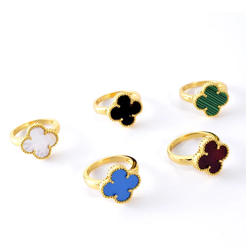 Wholesale custom fashion jewelry classic four leaf clover black green blue red white shell rings for women, Picture
Wholesale custom fashion jewelry classic four leaf clover black green blue red white shell rings for women, Picture