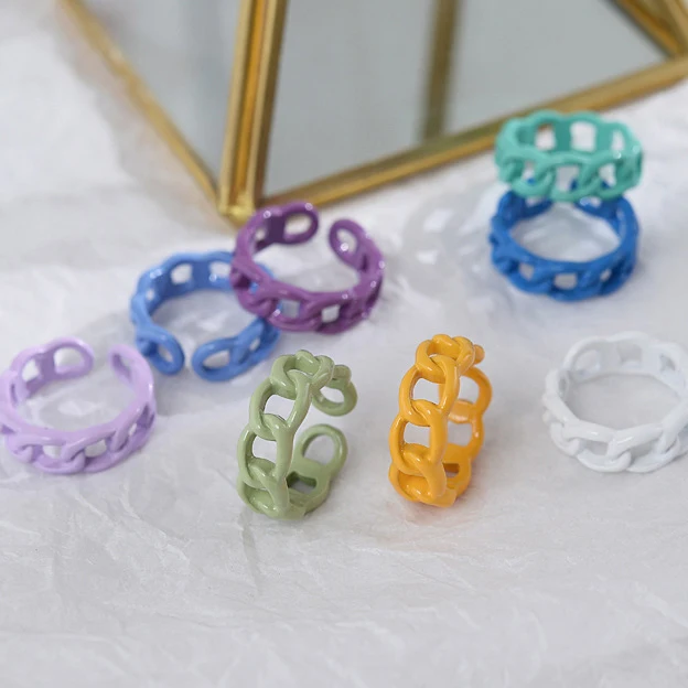 2021 link chain ring for women Simple macaron colorful metal rings Jewelry Wholesale alloy jewelry chain ring adjustable
2021 link chain ring for women Simple macaron colorful metal rings Jewelry Wholesale alloy jewelry chain ring adjustable