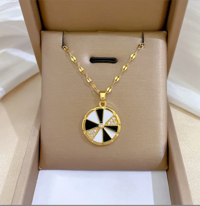 Black and white round turntable pendant stainless steel necklace for women girls fashion jewelry necklaces
Black and white round turntable pendant stainless steel necklace for women girls fashion jewelry necklaces