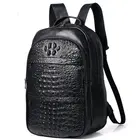 Unique Men's 100% Cow Leather Crocodile Backpack Travel Rucksack 14" Waterproof Laptop School Bag