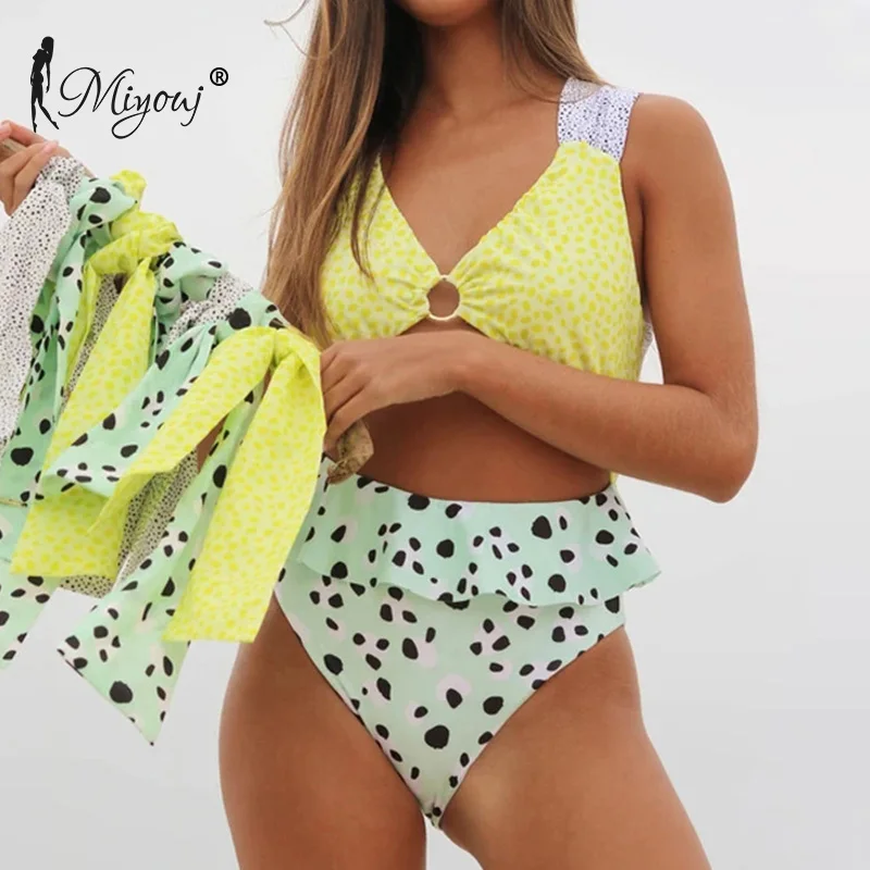 2021 trendy high waist ruffle bikini mujer with ring high elasticity woman monki one-piece swimsuit, Customized colors
2021 trendy high waist ruffle bikini mujer with ring high elasticity woman monki one-piece swimsuit, Customized colors
