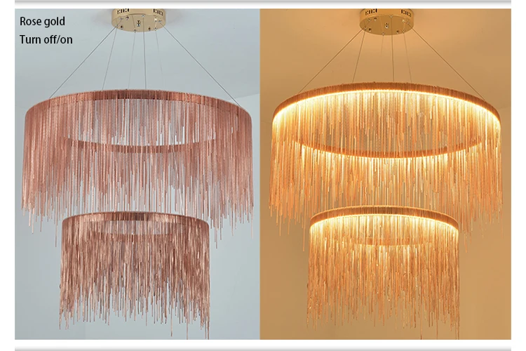 Factory price post modern gold silver Aluminum chain tassels hanging home decor pendant light