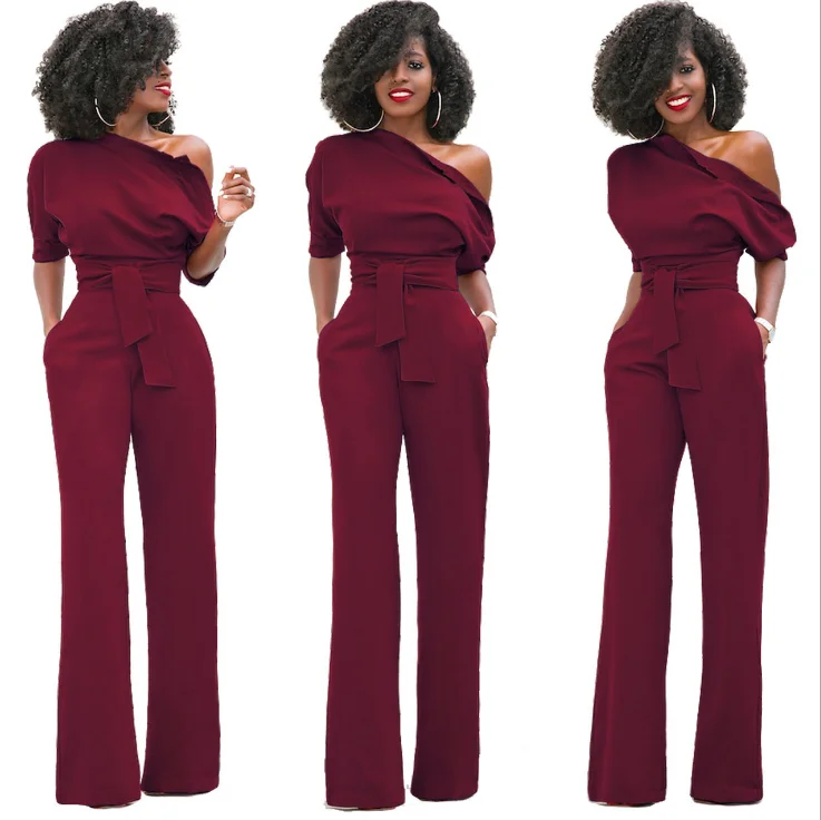 2018 New Fashion Summer Women Plus Size Elegant Office Ladies Jumpsuits Solid One Shoulder Tied Waist Flared Casual Jumpsuit
2018 New Fashion Summer Women Plus Size Elegant Office Ladies Jumpsuits Solid One Shoulder Tied Waist Flared Casual Jumpsuit