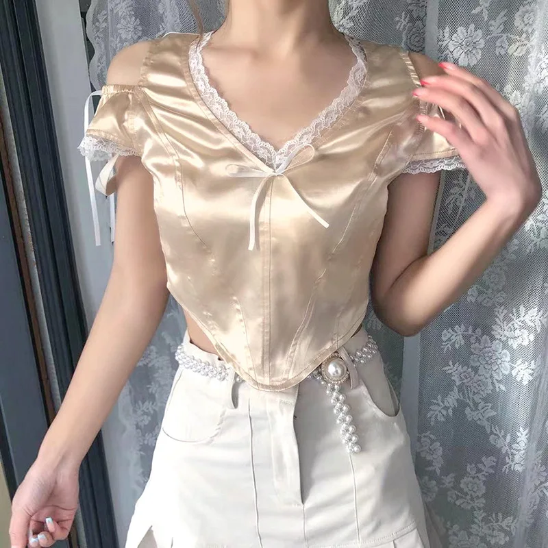 Summer 2021 New Women'S Wear Lace Bow Small Fresh Satin Slim Ribbed Women Shorts Vest Crop Top Shirt With Custom Label Tops
Summer 2021 New Women'S Wear Lace Bow Small Fresh Satin Slim Ribbed Women Shorts Vest Crop Top Shirt With Custom Label Tops