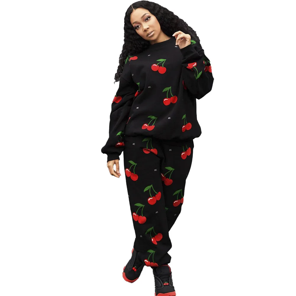 2021 autumn winter new women's wear black sportswear long sleeve cherry print Casual sweat sets
2021 autumn winter new women's wear black sportswear long sleeve cherry print Casual sweat sets