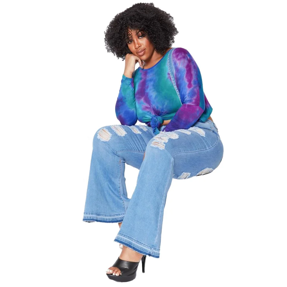 B63700A Popular European and American fashion high quality stretch plus size bell-bottom pants, Blue
B63700A Popular European and American fashion high quality stretch plus size bell-bottom pants, Blue