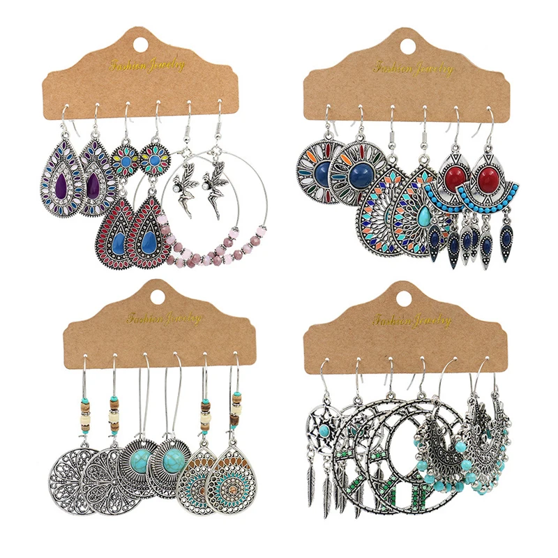 Wholesale Jewelry Multiple Vintage Ethnic Boho Dangle Drop Earrings Sets Gifts for Women, As picture
Wholesale Jewelry Multiple Vintage Ethnic Boho Dangle Drop Earrings Sets Gifts for Women, As picture