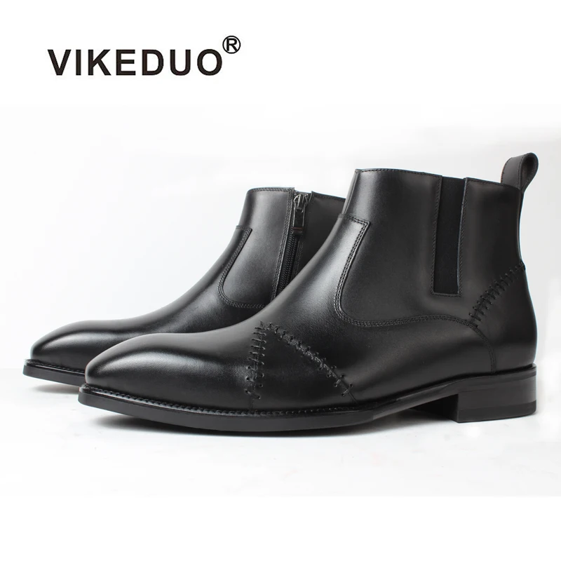 

Vikeduo New Arrivals Fashion Style Chelsea Boot Black Winter Man Handmade Men Leather Shoes And Boots