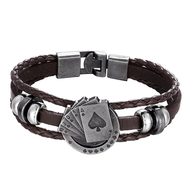 Personalized Creative Male Multi-layer Leather Playing Card Charm Woven Bracelets for Men, Black,brown
Personalized Creative Male Multi-layer Leather Playing Card Charm Woven Bracelets for Men, Black,brown