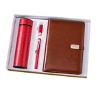 Customized A5 leather diary with ring binder with USB flash and Vacuum Flask Cup and Pen Gift Set