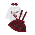 Hot sell cotton baby christmas cloth set for baby romper+skirt+headband 3pcs set