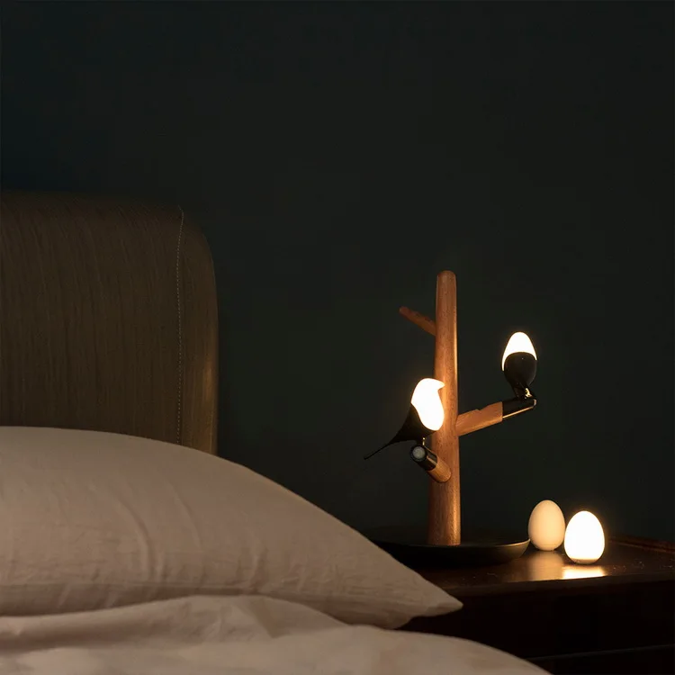 Cute Birdie Children Sheep LED  Desk Lamp Wood Table Night Light For Home Decoration