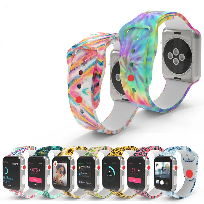 custom printed pattern tie dye watch strap for apple watch band 44 40 38 42mm original silicone sport wristband for apple watch, Multi colors
custom printed pattern tie dye watch strap for apple watch band 44 40 38 42mm original silicone sport wristband for apple watch, Multi colors