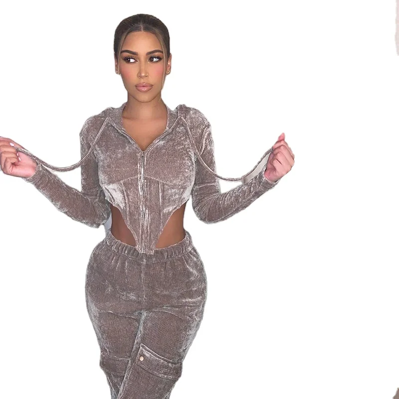 Casual Velvet Two Piece Set Women Long Sleeve Bodycon Hooded Matching Sets Wear Outfits Corset Tops Skinny Work Out Pants Suit
Casual Velvet Two Piece Set Women Long Sleeve Bodycon Hooded Matching Sets Wear Outfits Corset Tops Skinny Work Out Pants Suit