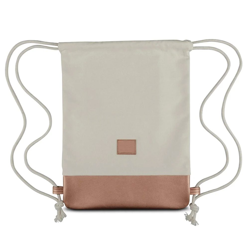 custom logo drawstring bag cotton canvas & vegan leather back